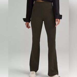 Size 0, but fits 2 Lululemon Dark Olive Groove Super-High-Rise Nulu Flared Pant